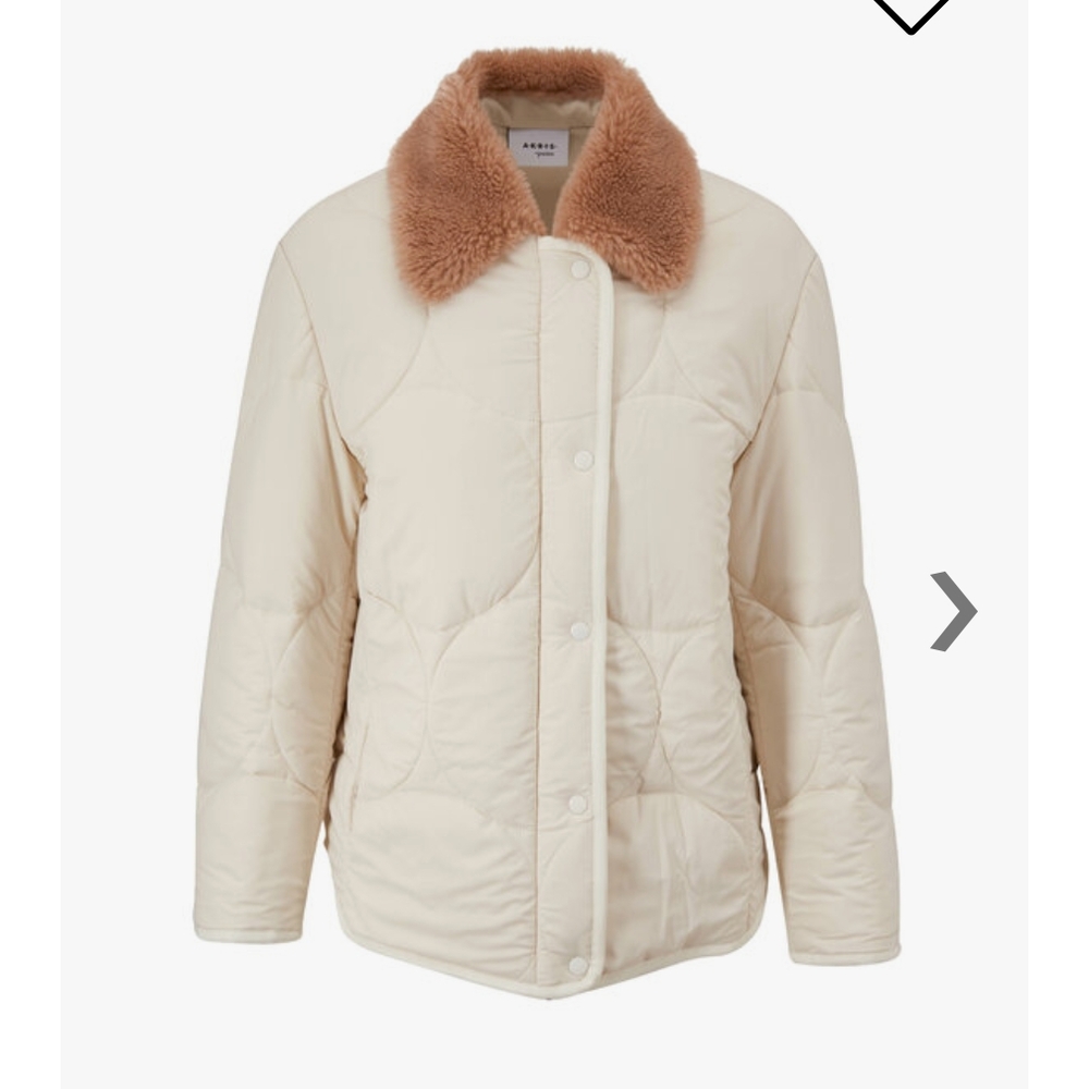 Akris Cream Puffer Jacket with Brown Faux Fur Collar